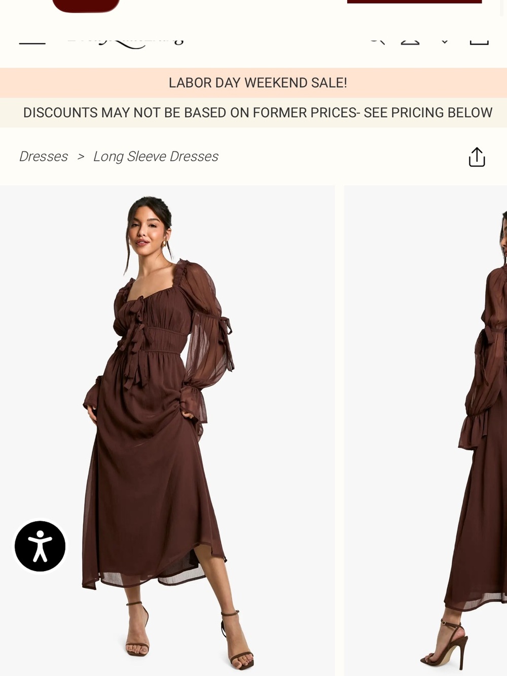 Boohoo Chocolate Brown Long Sleeve Midi Dress with Tie Front